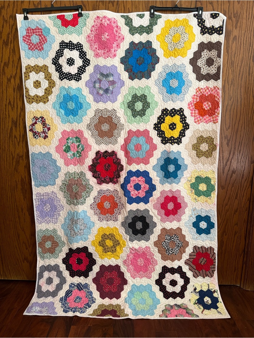 Handmade Vintage Flower Patchwork Cutter Quilt Craft Upcycle Textile